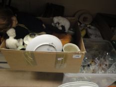 Seven boxes of assorted china and glassware to include various decorative plates,