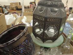 Four boxes of assorted sundry household china, glass, etc, to include various bowls, hanging lights,