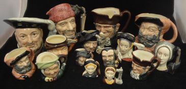 A collection of 15 various Royal Doulton character jugs including four large examples "Lumberjack",