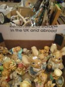 A box containing assorted Pendelfin rabbits, together with a box of sundry china, pictures, etc,
