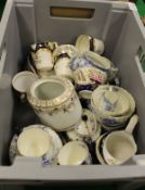 A collection of 19th Century and other English tea wares to include a New Hall type silver shaped
