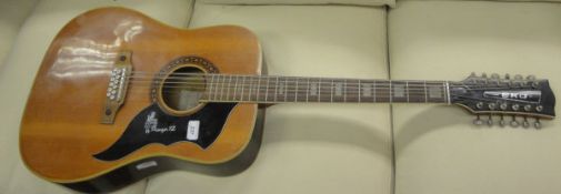 An Eko Ranger XII 12 string guitar with original label to interior and emblazoned finger plate No'd