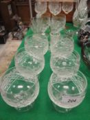 A collection of five Stuart Crystal hock glasses, a pair of facet cut conical shaped wines,