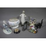 A Wedgwood Angela Pattern rose bowl and liner, a Lladro figure of a girl in a night dress,