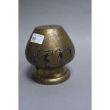 An Art Deco brass lamp base decorated with onlay silver decoration,
