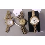 Three lady's wristwatches all c1955 and in 9ct gold cases with later rolled gold bracelets by