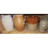 Three salt glazed stoneware storage jars,