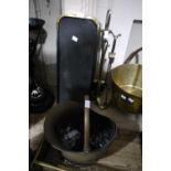 A brass fire companion set, a four section mesh folding firescreen, a brass coal bucket,