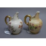 A Royal Worcester ivory ground floral small ewer with reeded gilt handle, pattern No.