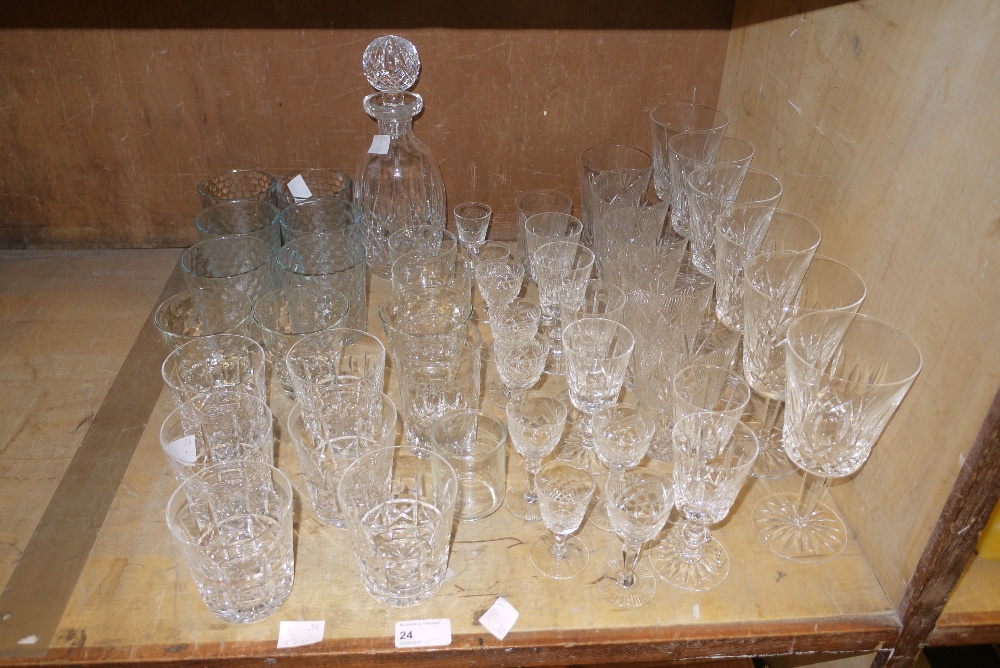 A quantity of cut glass including wine glasses,