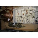 A small quantity of crested commemorative china, copper kettle and cover,