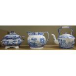 A modern Copeland Spode blue and white kettle and cover, a large jug, similarly printed,