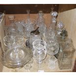 A quantity of cut moulded glassware including decanters, bowls,