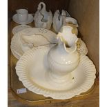 A quantity of contemporary Leeds Creamware, comprising jug, basin, various dishes,