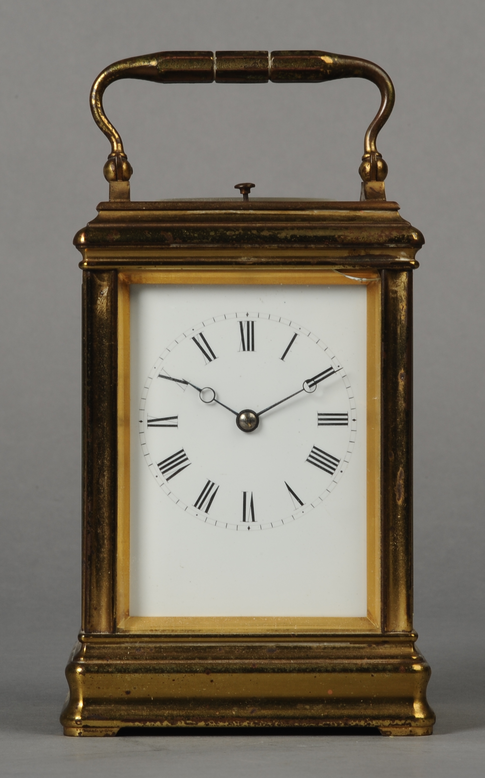 A LATE 19TH CENTURY FRENCH TWO TRAIN CARRIAGE CLOCK WITH ALARUM MOVEMENT,