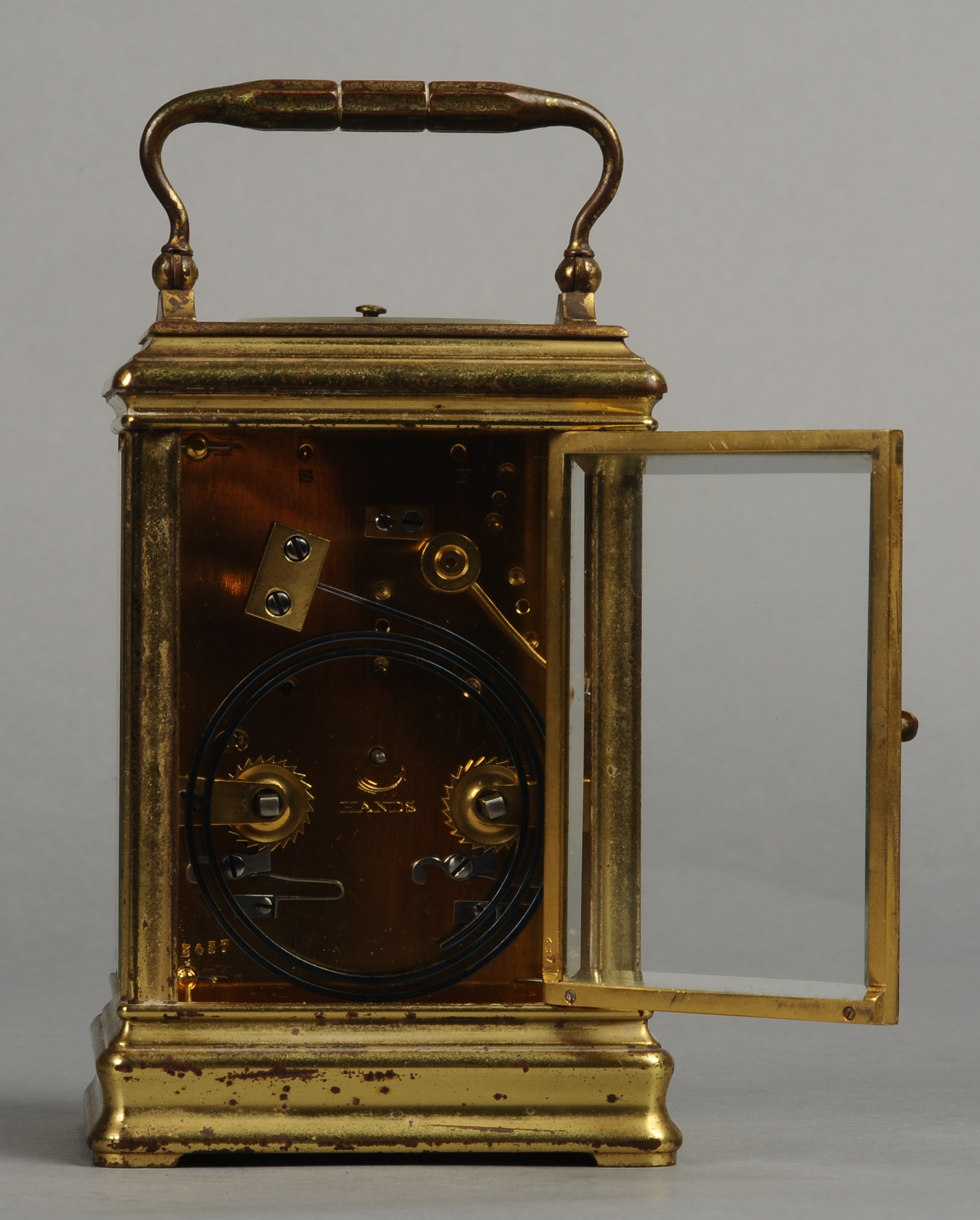 A LATE 19TH CENTURY FRENCH TWO TRAIN CARRIAGE CLOCK WITH ALARUM MOVEMENT, - Image 3 of 8