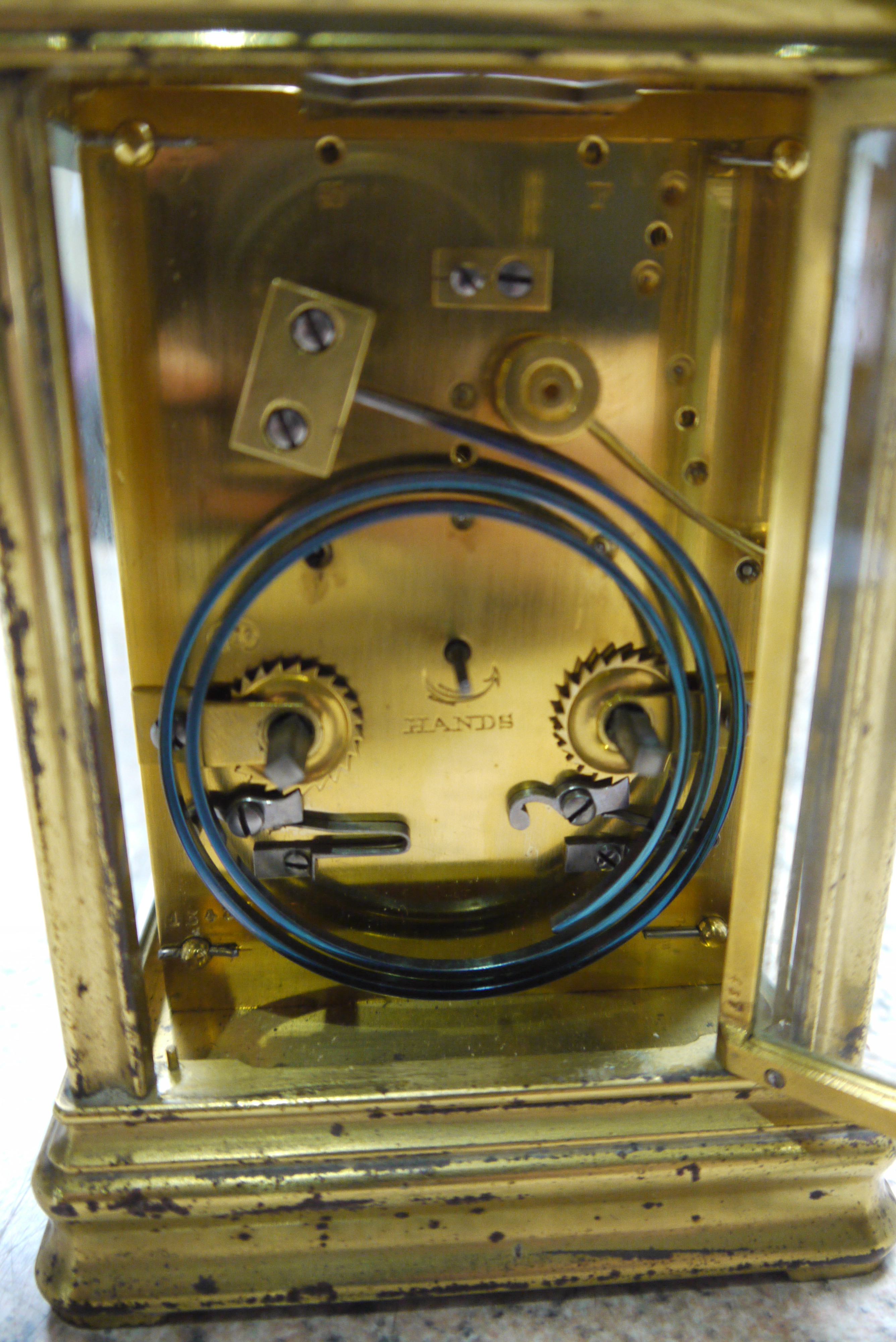 A LATE 19TH CENTURY FRENCH TWO TRAIN CARRIAGE CLOCK WITH ALARUM MOVEMENT, - Image 4 of 8