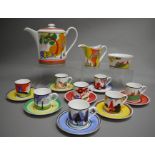 A Wedgwood Clarice Cliff collection coffee service comprising, coffee pot, cream jug, sugar bowl,