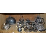 A quantity of electroplate including three meat domes, two smaller meat domes,