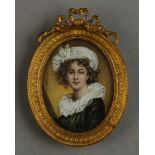 Anon late 18th/19th century head and shoulder miniature portrait of a young woman ,