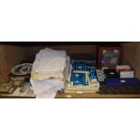 A quantity of Alviston stainless steel table ware, boxed, other table wares, tea trays, coasters,