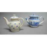 An early 19th century pearlware small tea pot decorated in blue with star design;