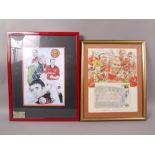 England's Heroes - 1966 framed part signed first day cover with signed print by C Ellingham,