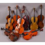 A Hopf violin with two piece maple back and eight other various violins (A/F)