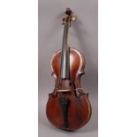 A 19th century Continental violin with one piece back, with label, repaired by Winter Von Cull 1879,