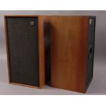 A pair of Wharfedale and Linton teak speaker cabinets serial numbers 117317 and 117315