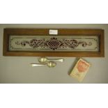 An etched frosted glass carriage panel in hardwood frame, a set of LMS playing cards,