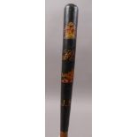 A Victorian turned and painted wood truncheon, decorated with a crown VR monogram,