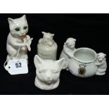 Four Crested China Cat Related Pieces Including A Rare Art China Cat And Fiddle Figure