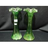 A Pair Of Victorian Green Glass Trumpet Vases