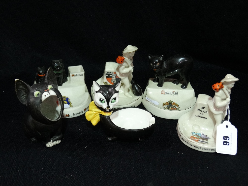 Six Crested China Cat Ashtray Figures