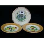 A Pair Of Fruit Decorated Staffordshire Pottery Nursery Plates Together With A Elephant Transfer