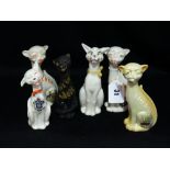 Six Crested China Long Necked Cat Figures