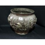 A 19th Century Chinese Bronze Relief Moulded Jardiniere The Body With Bird Branch And Blossom Design