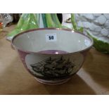 A Sunderland Lustre Circular Based Slop Bowl With Transfer Scenes Of Sail ships And Mariners