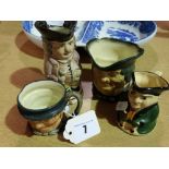 Two Royal Doulton Small Size Character Jugs Together With Two Miniature Toby Jugs