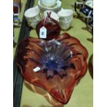 A Cased Glass Leaf Shaped Fruit Bowl Together With A Similar Flower Vase