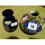 Two Circular Based Floral Decorated Moorcroft Pottery Vases (Af)
