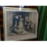 A Framed Landseer Engraving Showing Preparations For A Feast Signed In Pencil