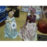 A Royal Worcester China Figure Sweet Anne Together With A Coalport Figure
