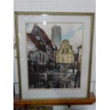 Wigini ? A Coloured Engraving Belgian Or Dutch View Signed And Numbered In Pencil