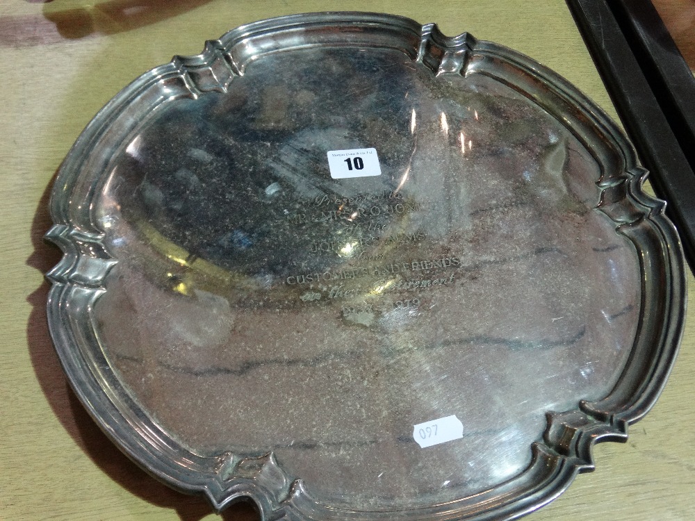 A Circular Silver Plated Three Footed Salver