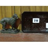 A Carved Oriental Calling Card Tray Together A Cold Cast Model Of A Hound