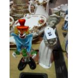 A Murano Glass Clown Figure Together With A Further Porcelain Figure