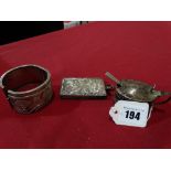 A Silver Mustard Pot Together With A Plated Notebook And A Silver Bangle