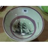 A Sunderland Lustre Circular Based Slop Bowl With Transfer Scenes Of Sailing Ships And Verse